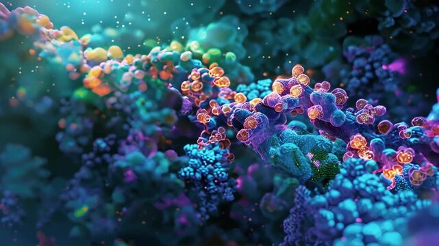 A fluorescent image showing the interaction between ries and chaperone molecules important for the proper folding of newly synthesized proteins.