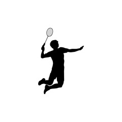 siluet badminton player. badminton player vector illustration for icon,symbol or logo. badminton player silhouette