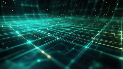 Obraz premium Abstract Futuristic Grid with Glowing Lines and Particles.