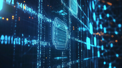Fototapeta premium A high-tech scene where blockchain fuels innovation, automating processes and ensuring secure, transparent transactions.