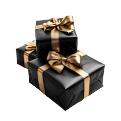 Obraz premium Three black boxes with gold ribbons tied around them