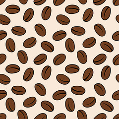 Seamless coffee bean pattern for coffee shop backgrounds, cafe decorations, dining venues and culinary events. for a coffee-themed greeting card. for coffee-themed fabric motifs