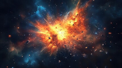 Cosmic Explosion with Fire and Debris in Space, Starburst, Galaxy, Nebula, Astrophotography