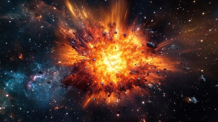 Cosmic Explosion in Space with Debris and Stars