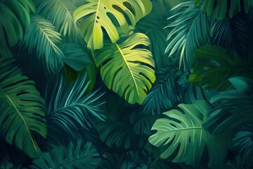 Nature leaves, green tropical forest, backgound illustration concept , ai