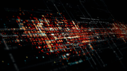 Futuristic screen display matrix, hi-tech digital data telemetry with encrypted numbers, display dynamic background for computer desktop screen display format