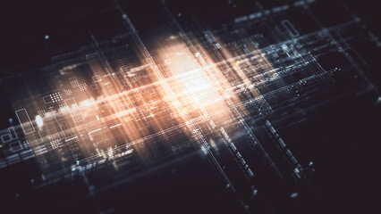 Futuristic screen display matrix, hi-tech digital data telemetry with encrypted numbers, display dynamic background for computer desktop screen display format