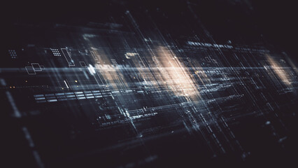 Futuristic screen display matrix, hi-tech digital data telemetry with encrypted numbers, display dynamic background for computer desktop screen display format