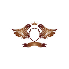 vector illustration of wings, ribbon and crown for icon, symbol or logo. wing logo template