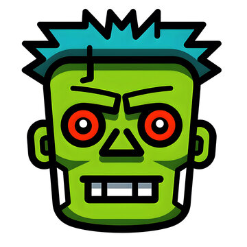 recommend clip art: A green monster with red eyes and a frowning mouth