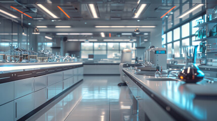 Obraz premium Laboratory workplace interior with blurred background