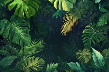 Fototapeta premium Nature leaves, green tropical forest, backgound illustration concept , ai