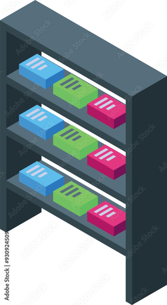 Poster modern server rack storing big data, concept of data center and cloud computing
