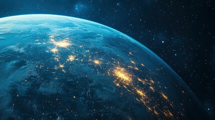 Obraz premium Nightly Earth planet in outer space. City lights on planet. Life of people. Solar system element. Elements of this image furnished , ai