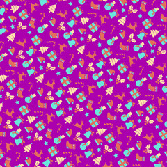 Colorful Christmas Xmas Noel Winter Wonderland Snowman Yultide Seasons Greetings Bells & Candy Canes Multicolor Hot Purple 425