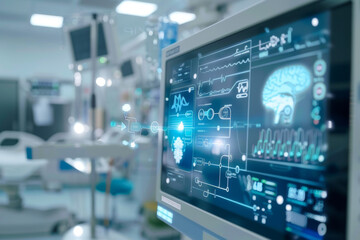 Obraz premium Medical technology hospital setting showcasing use computer technologies for treatment. Concept Hospital Technologies