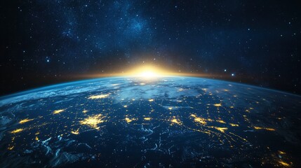 Fototapeta premium Nightly Earth planet in outer space. City lights on planet. Life of people. Solar system element. Elements of this image furnished , ai