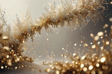 Golden Sparkles and Flora Abstract Artwork