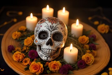 メキシコのフェスティバル、飾られたドクロ、カラベラ、死者の日