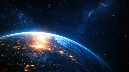 Nightly Earth planet in outer space. City lights on planet. Life of people. Solar system element. Elements of this image furnished , ai