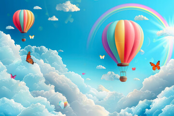 Obraz premium Beautiful fluffy clouds on blue sky background with summer sun