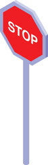 Red stop sign standing on metal pole isolated on white background isometric view