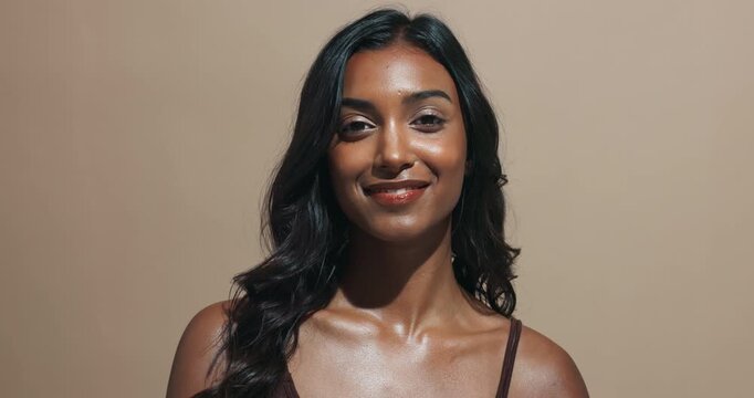 Skincare, health and face of women with beauty, natural and cosmetic treatment for facial glow. Wellness, portrait and sequence of female people with dermatology routine by studio background.