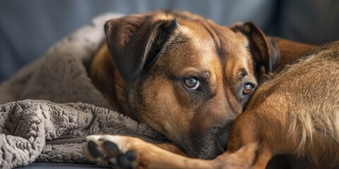 Depressed canine reclining and gazing