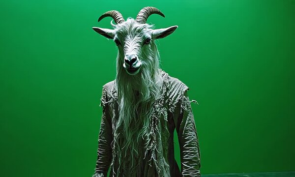 Person in Goat Costume on Green Screen Background with ai generated.
