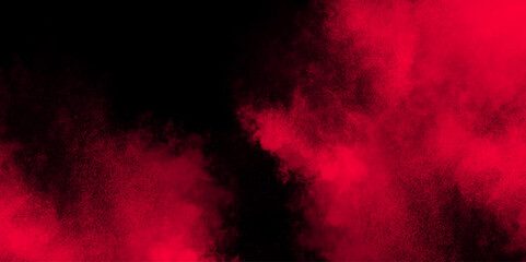 Red Fog or smoke color isolated background for effect, text or copy space. Overlays fog isolated on black background. Paranormal mystic smoke, clouds for movie scenes
