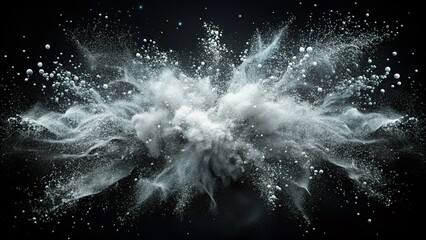 High-contrast monochrome particles form a dynamic, abstract texture with a grungy, organic feel, ideal for backgrounds, printing elements, and design accents.