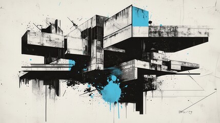 Obraz premium Abstract design showcases bold geometric shapes in blue and black, blending minimalism and brutalist influences