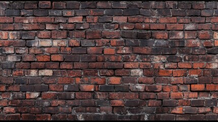 Red brick wall. Texture of old dark brown and red brick wall panoramic backgorund , ai