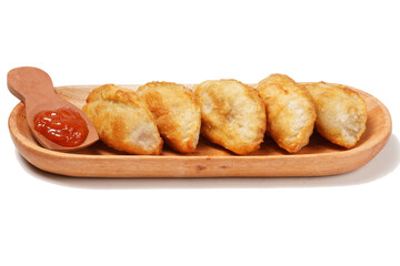 Fried stuffed Cireng, a traditional Indonesian snack filled with seasoned beef fat or jando,...