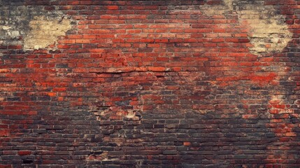 Red brick wall. Texture of old dark brown and red brick wall panoramic backgorund , ai