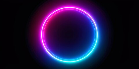 Naklejka premium Neon glow ring on black background, neon, glow, ring, light, dark, background, illuminated, circle, bright, vibrant
