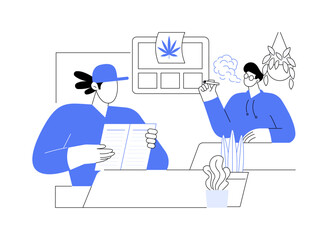 Reading cannabis menu isolated cartoon vector illustrations.