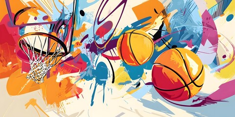 Graffiti-style basketball with vibrant colors and street art influences, highlighting urban culture