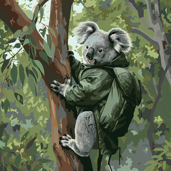 Koala in Eucalyptus Green Poncho: Breezy and Ash-Gray Accessories