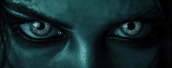Close-up of intense eyes with dramatic shadows, capturing emotion and mystery in a striking, dark ambiance.