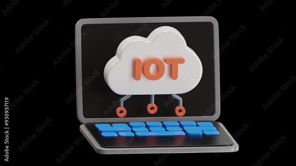 Poster 3d animation of iot integration cloud network | alpha channel