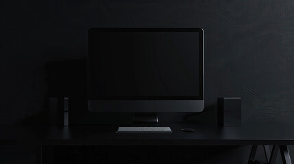 black computer screen on a black desk decoration