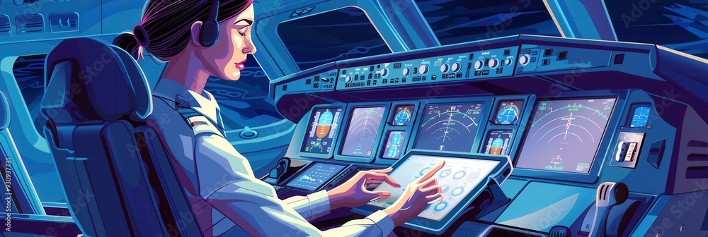 Aufkleber The flight attendant is smiling and providing service to passengers while ensuring a comfortable journey. Generative AI
