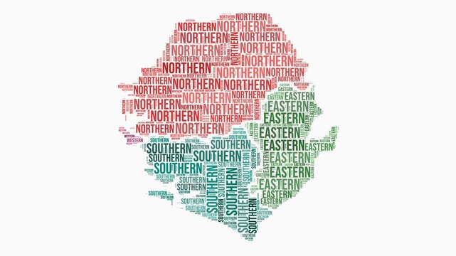 Sierra Leone regions word cloud animation. Country logo animated video. Sierra Leone colored text cloud. Regions typography style motion graphics. Classy video.