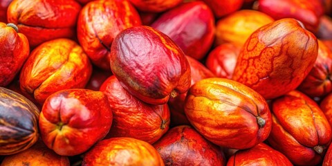 Close-up of vibrant red and orange kola nuts , kola nuts, close-up, colorful, vibrant, red, orange, tropical, fresh, natural