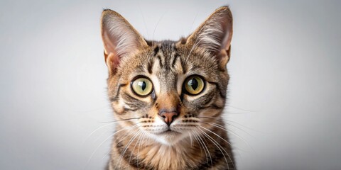 Fototapeta premium Alerted cat with wide eyes and raised ears, cat, alerted, wide eyes, raised ears, alert, vigilant, pet, feline, domestic