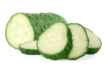 Sliced fresh ripe cucumber isolated on white