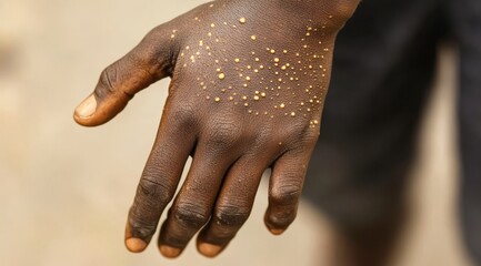 The image vividly depicts a human hand exhibiting lesions, which could be indicative of monkeypox, emphasizing the considerable impact this virus has on overall human health and wellbeing