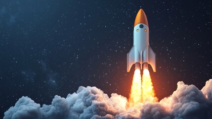 Naklejka premium Rocket Launching Through the Night Sky