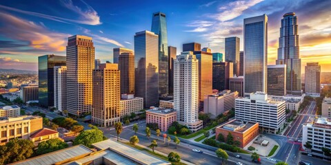 Fototapeta premium Tall buildings in Downtown Los Angeles CA, urban, cityscape, architecture, skyline, skyscrapers, modern, vibrant